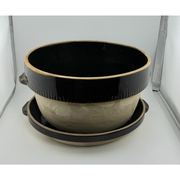 1930's Vintage USA Set of 2 Stoneware Cook-Rite Crock Bowl and Pie Plate Dish - Picture 15 of 15